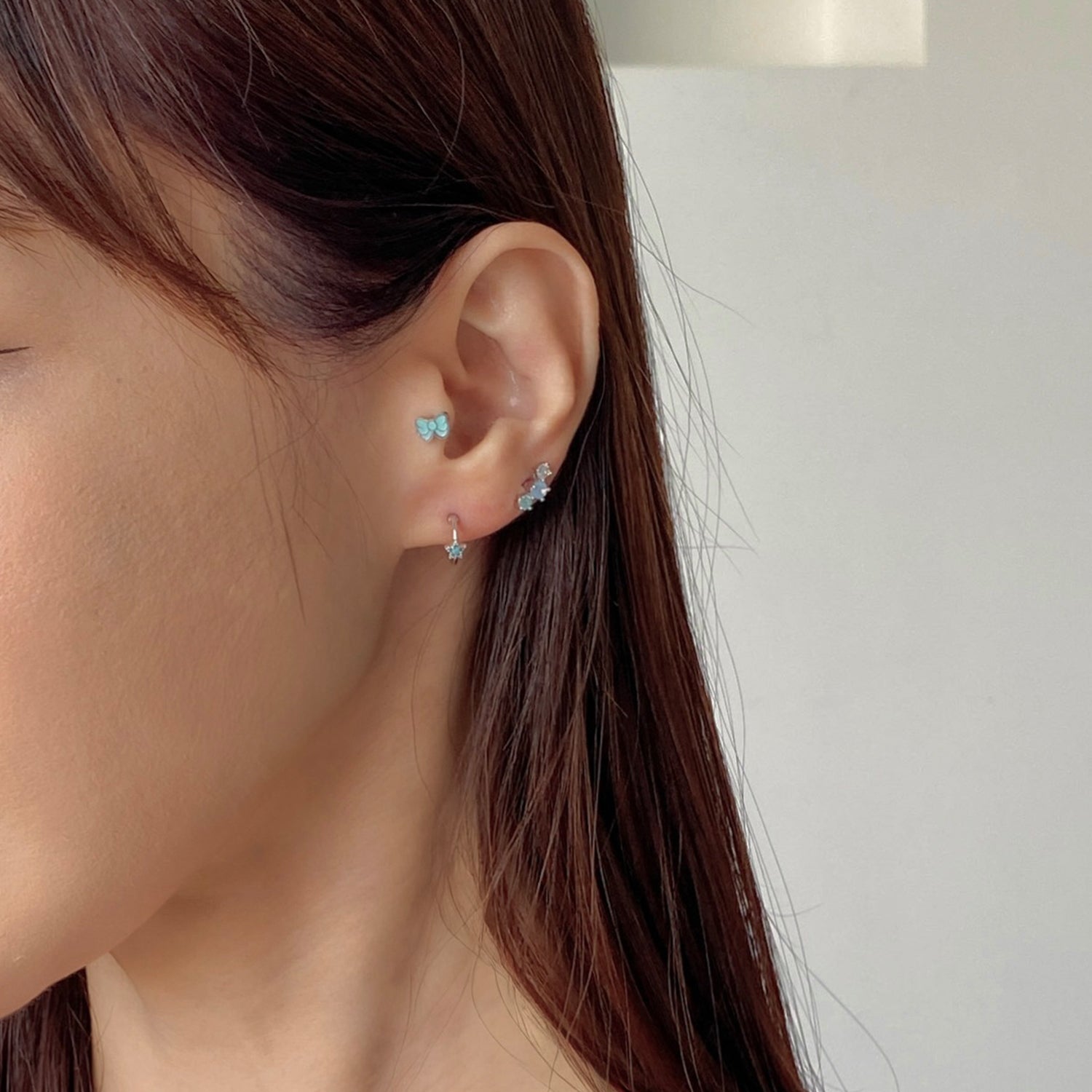 SET-065 アクアミントリボンスターキュービックピアスセット