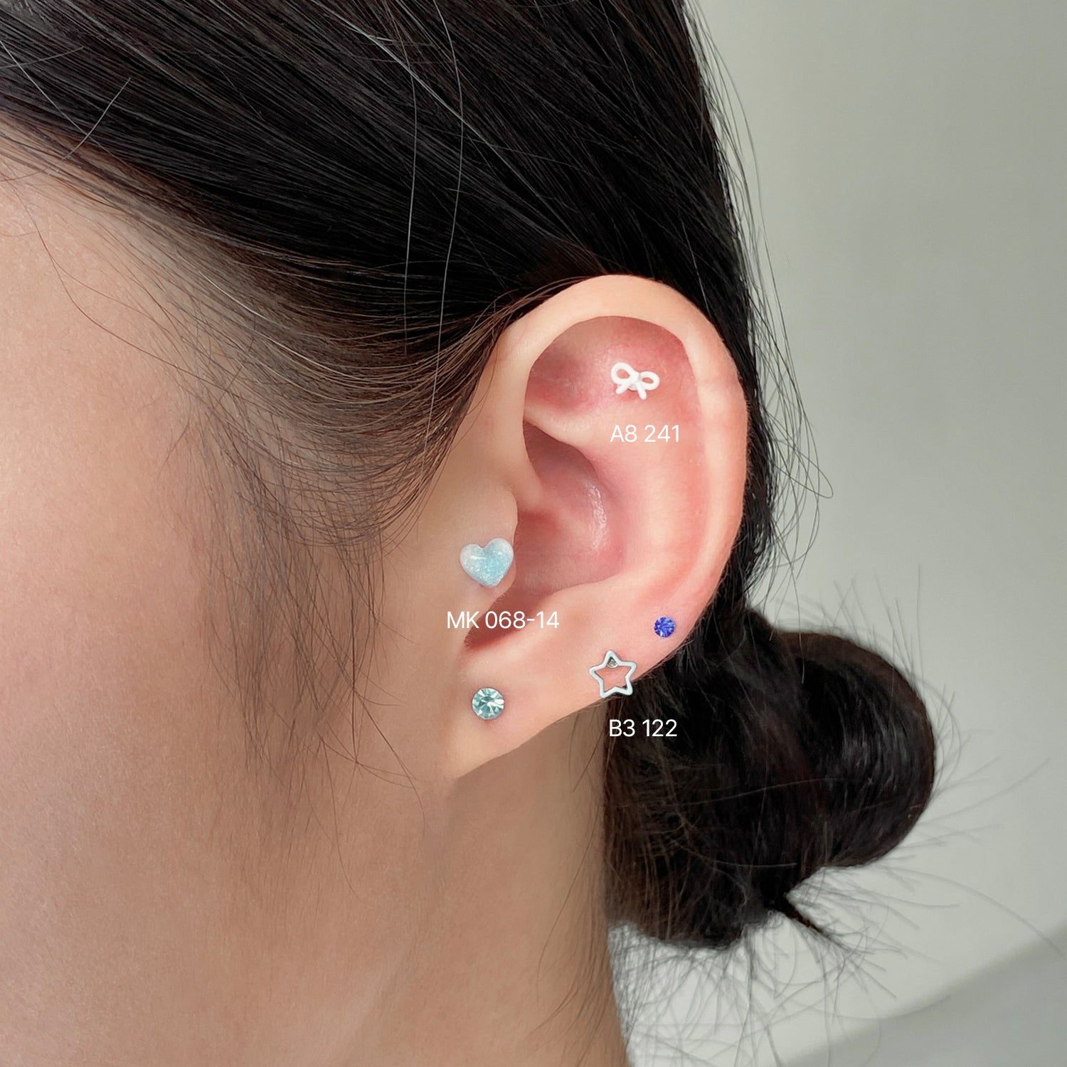 SET-018 かわいいパステルハートリボンスターピアスセット