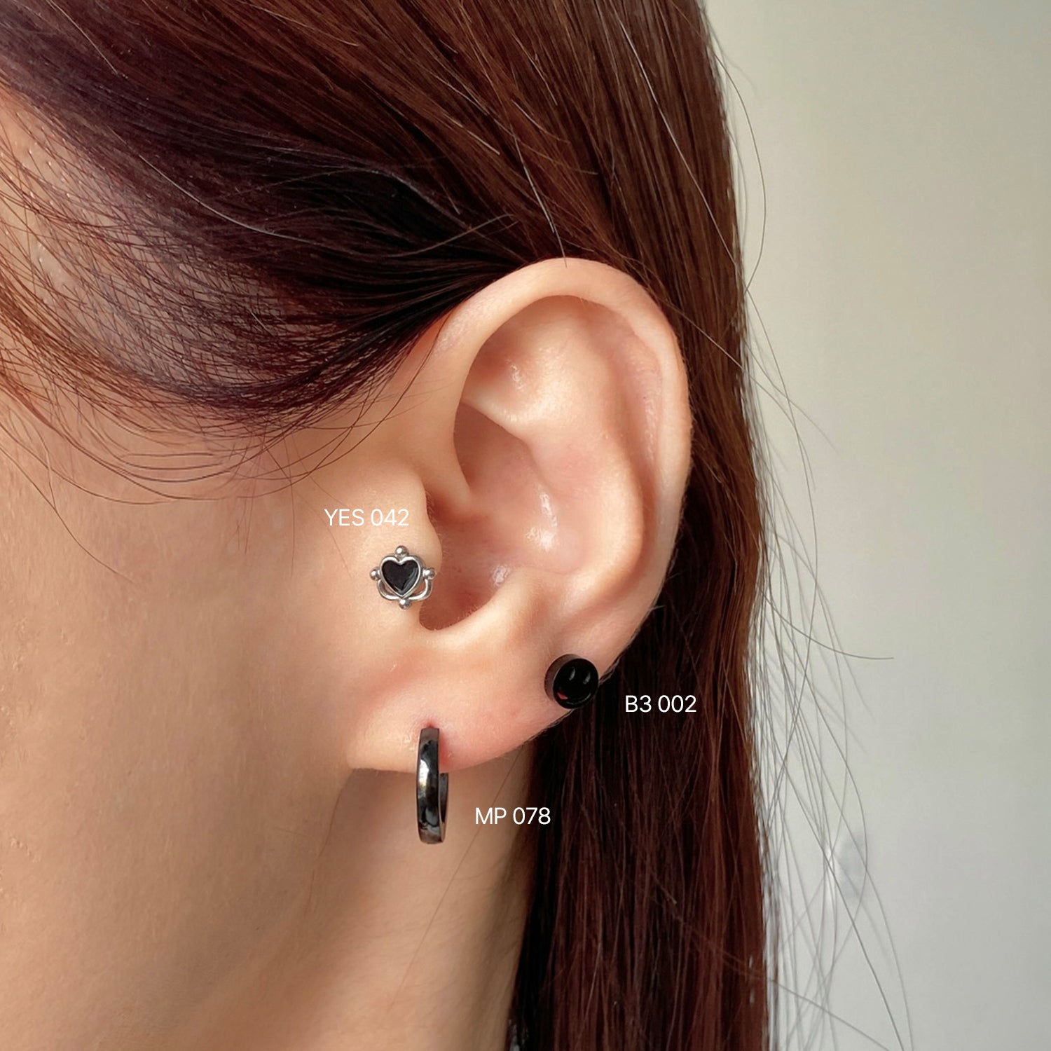 YES 042 ブラックハートスチールバーベルピアス