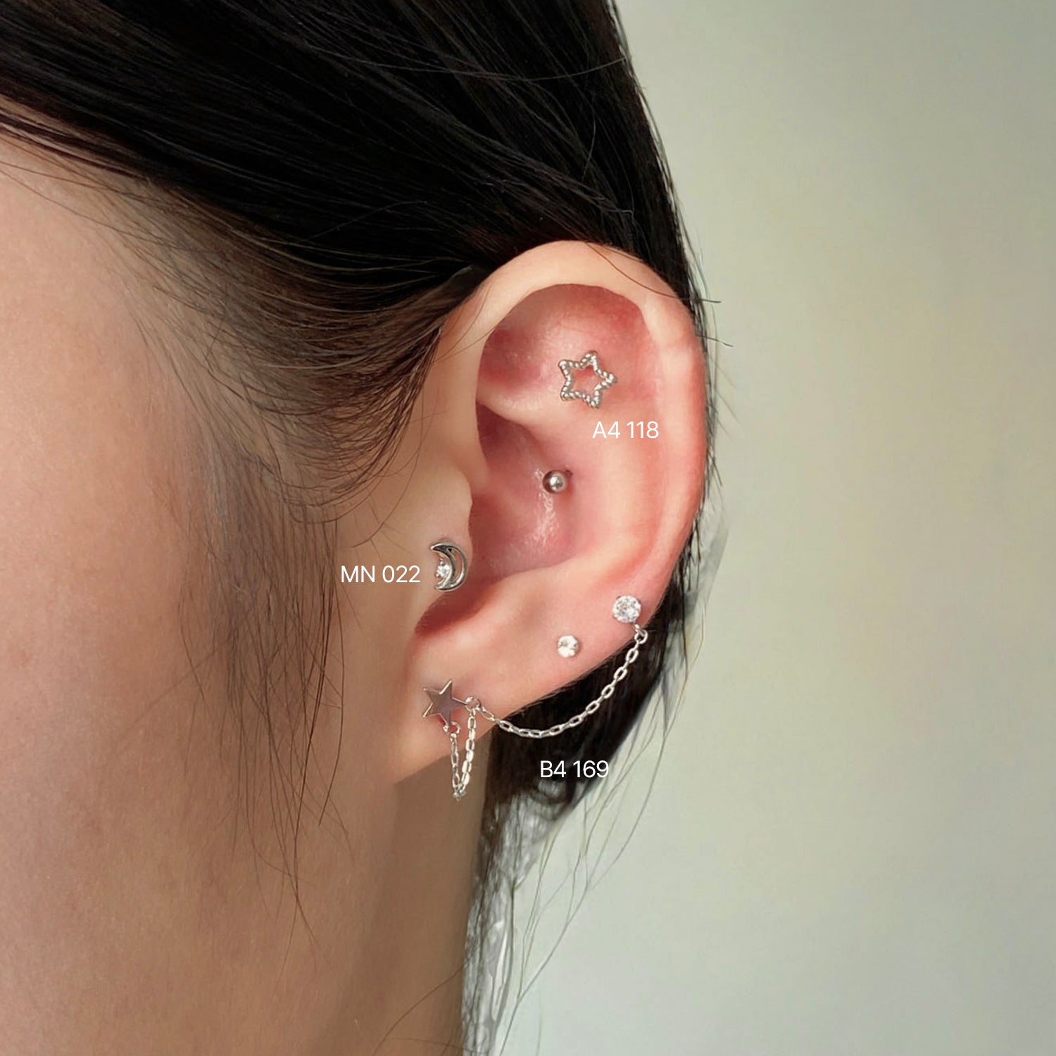 A4 118 ツイストロープスターハートサークル ピアス