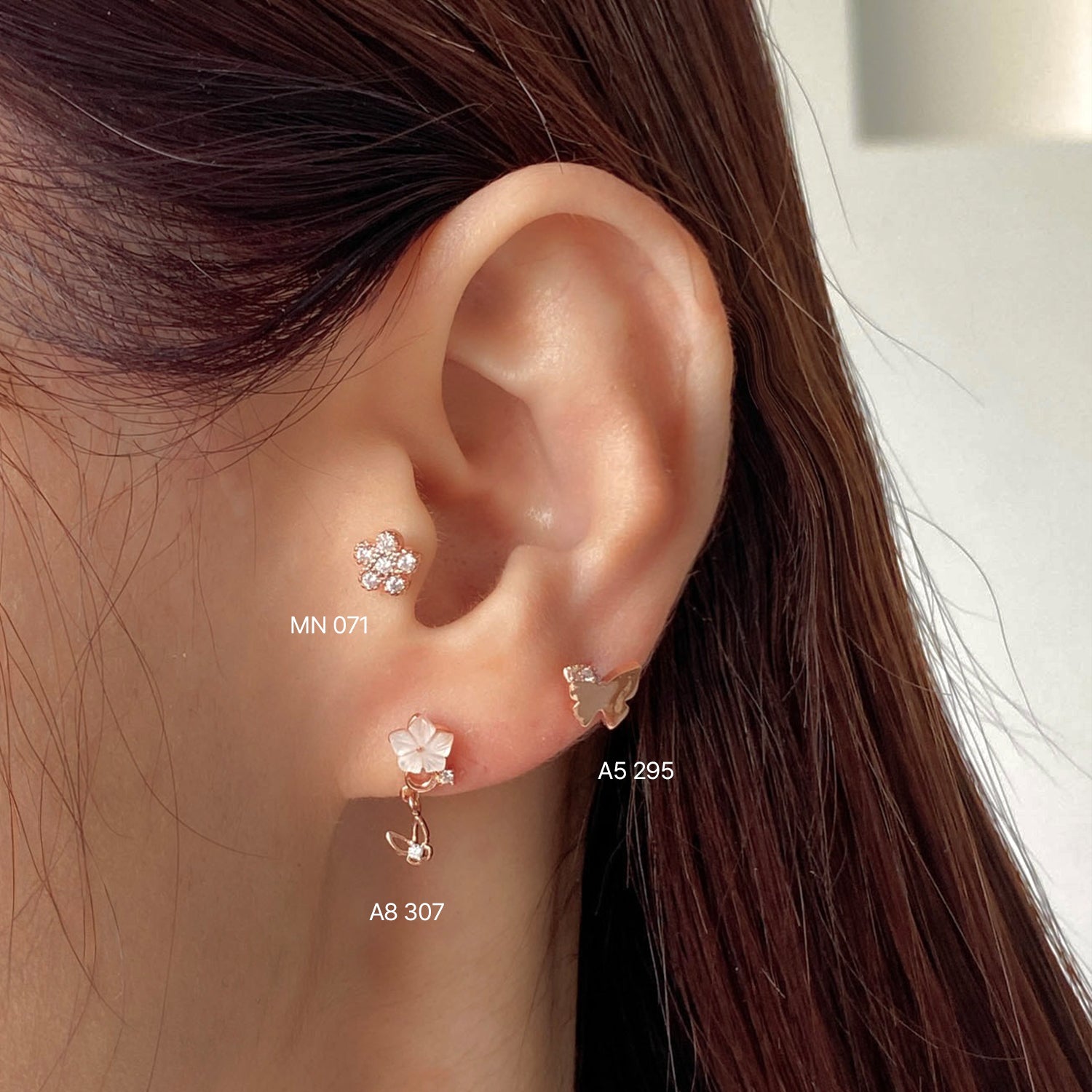 SET-077 螺鈿フラワードロップ蝶キュービックピアスセット