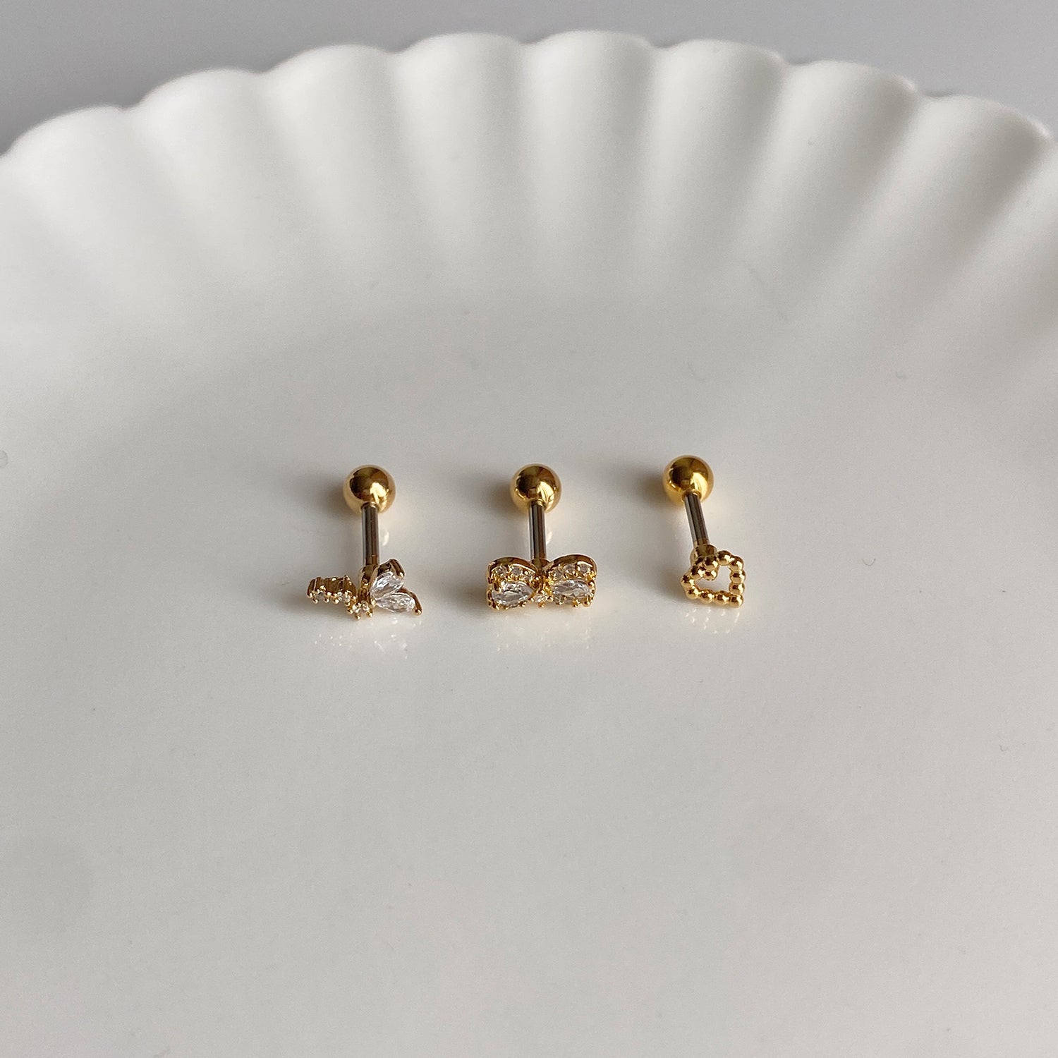 SET-051 キュービックハートリボンピアスセット
