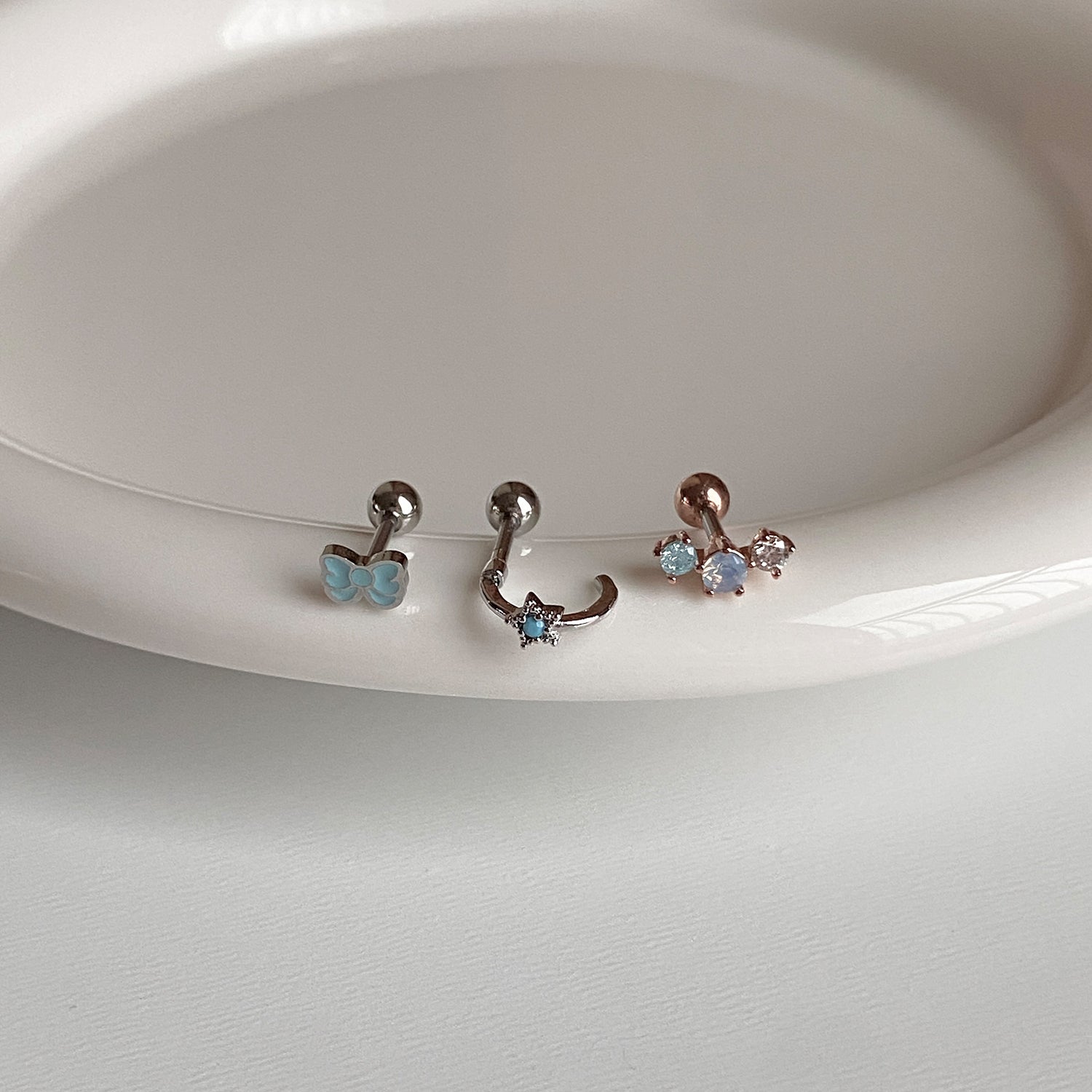 SET-065 アクアミントリボンスターキュービックピアスセット