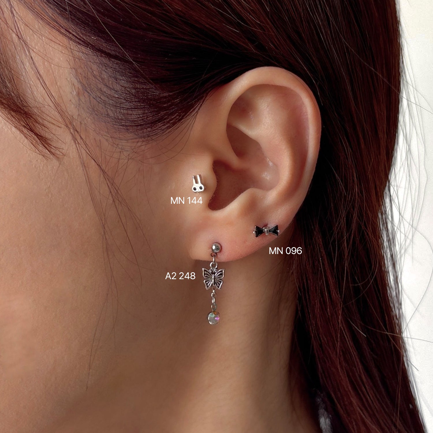 theminis ドロップ 蝶 真鍮 キュービックジルコニア ピアス 軟骨ピアス a2 248