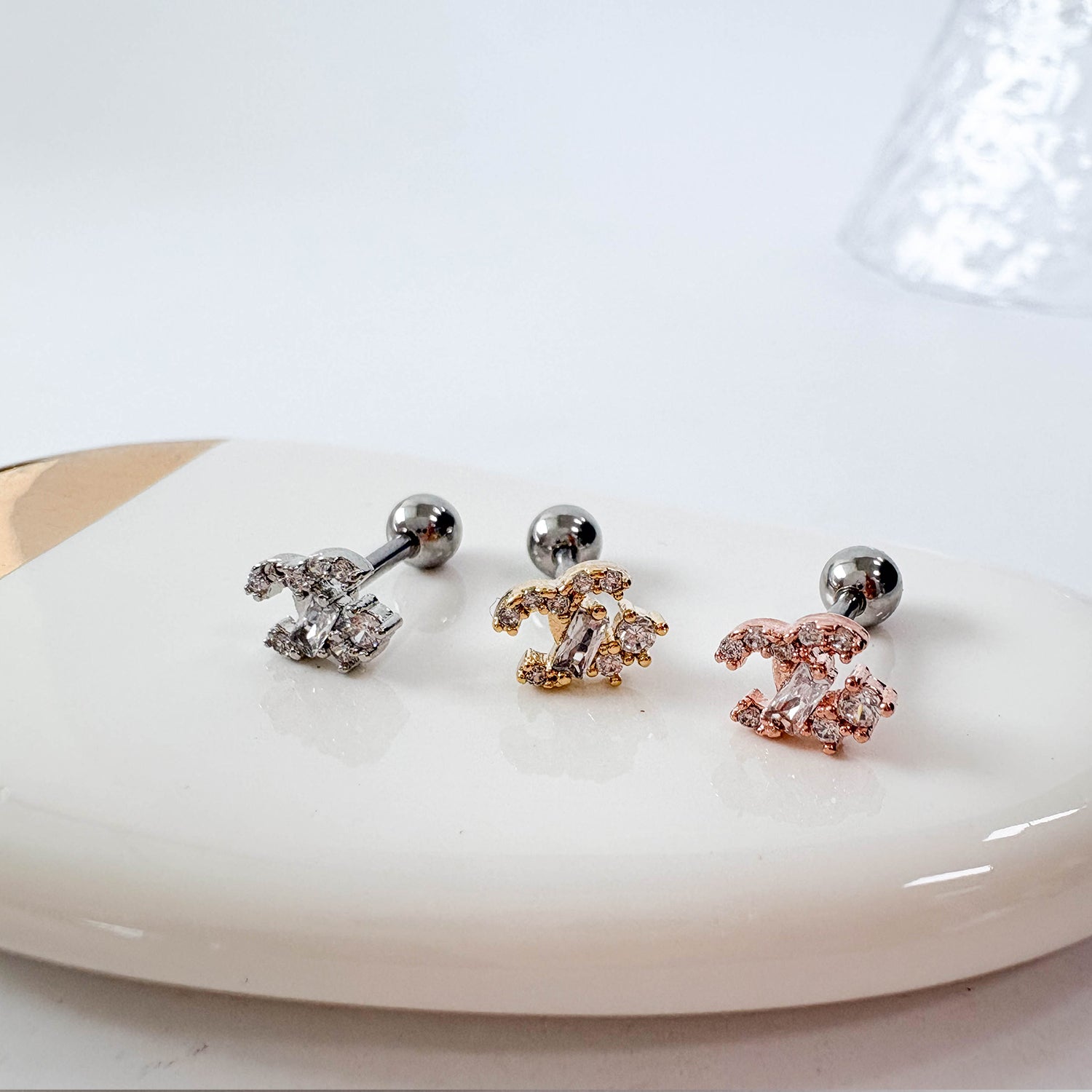 theminis カーブ 真鍮 キュービックジルコニア ピアス ボディピアス mn 166