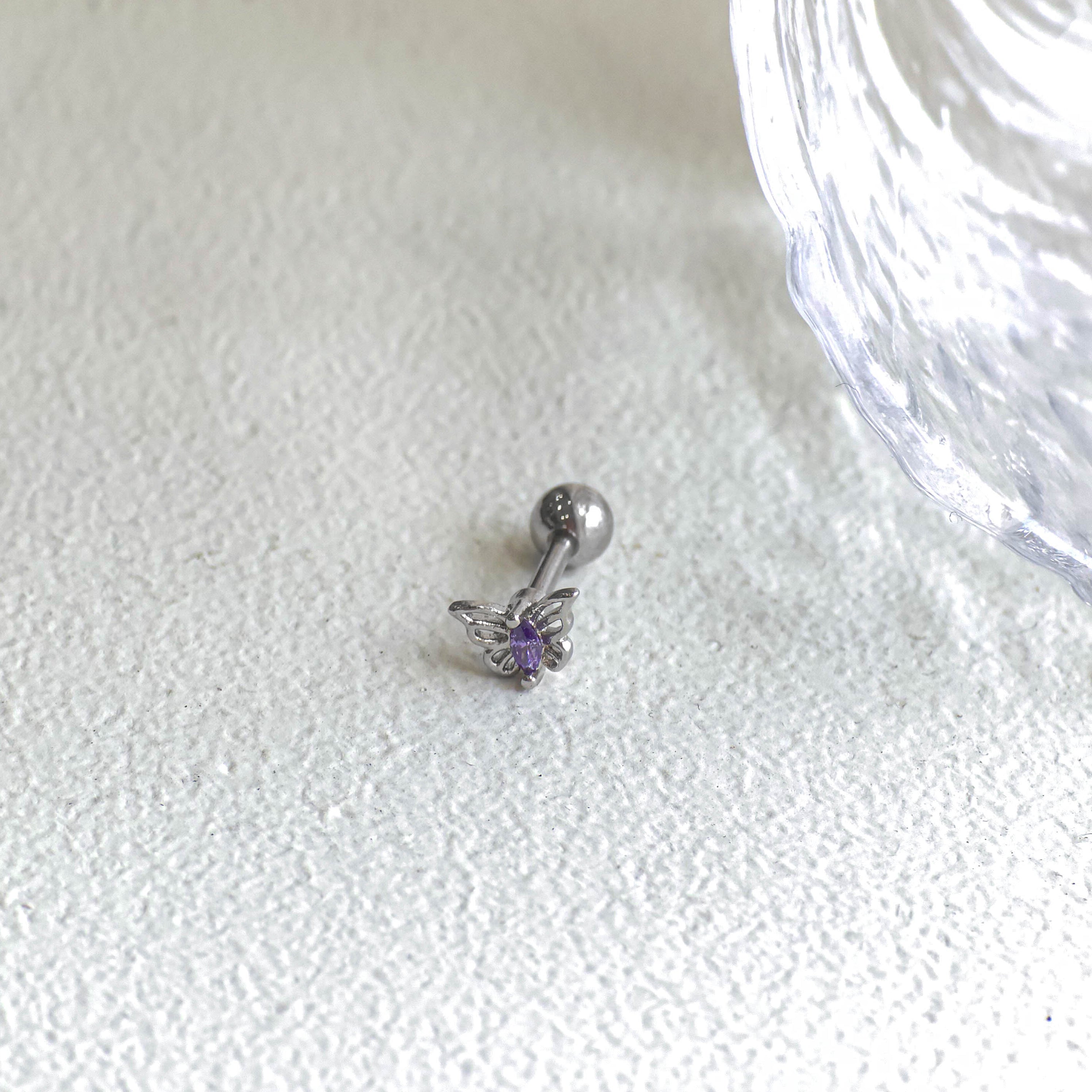 theminis ドロップ 蝶 真鍮 キュービックジルコニア ピアス 軟骨ピアス a3 038