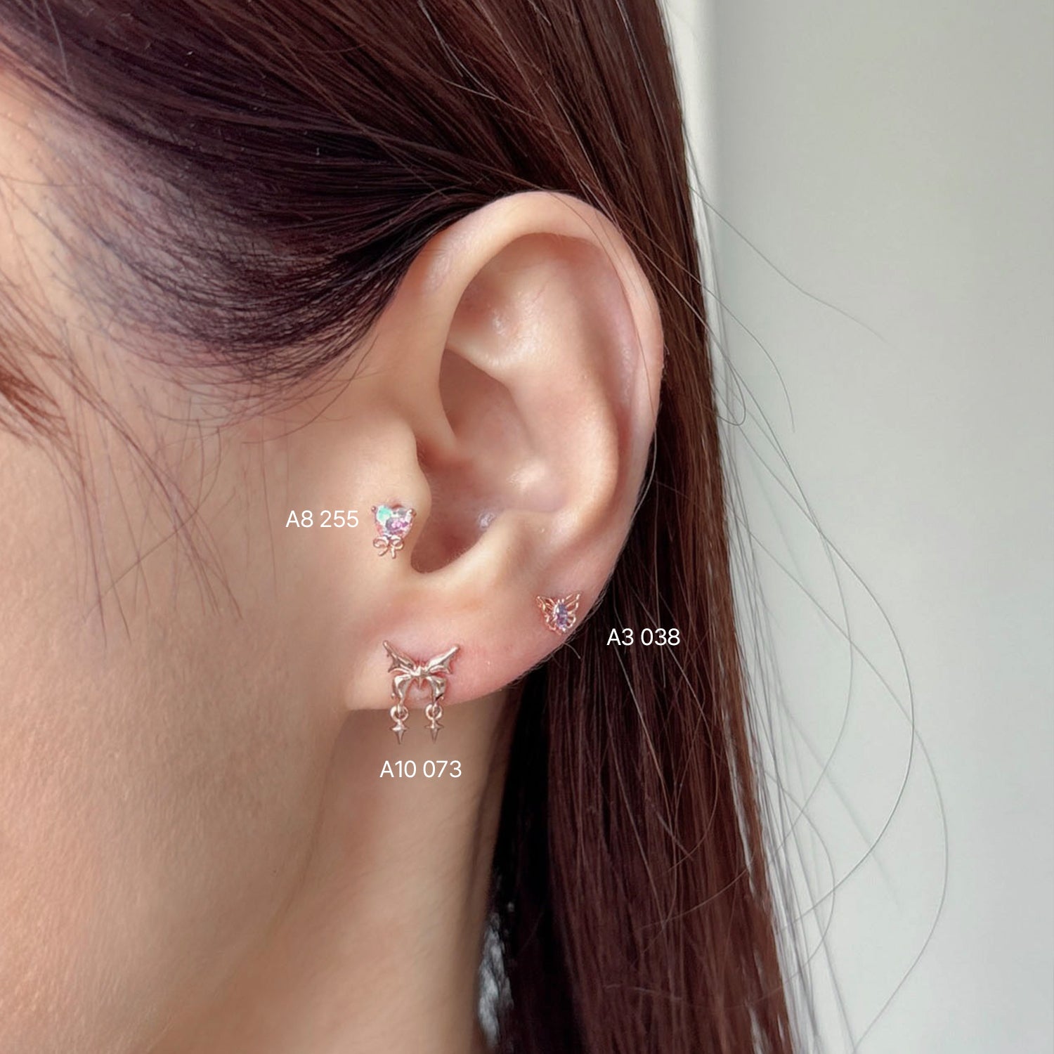 theminis ドロップ 蝶 真鍮 キュービックジルコニア ピアス 軟骨ピアス a3 038