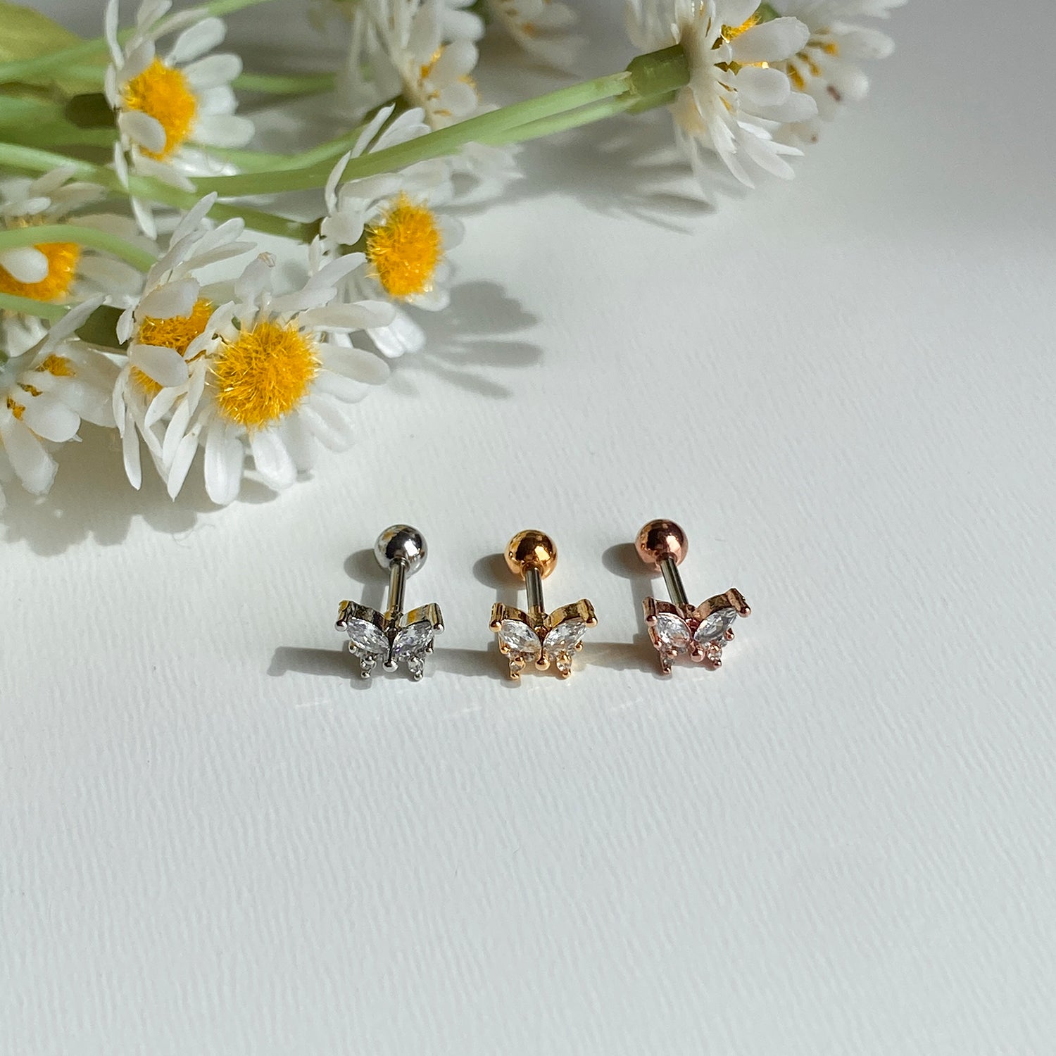 theminis 蝶 真鍮 キュービックジルコニア ピアス 軟骨ピアス mn  001