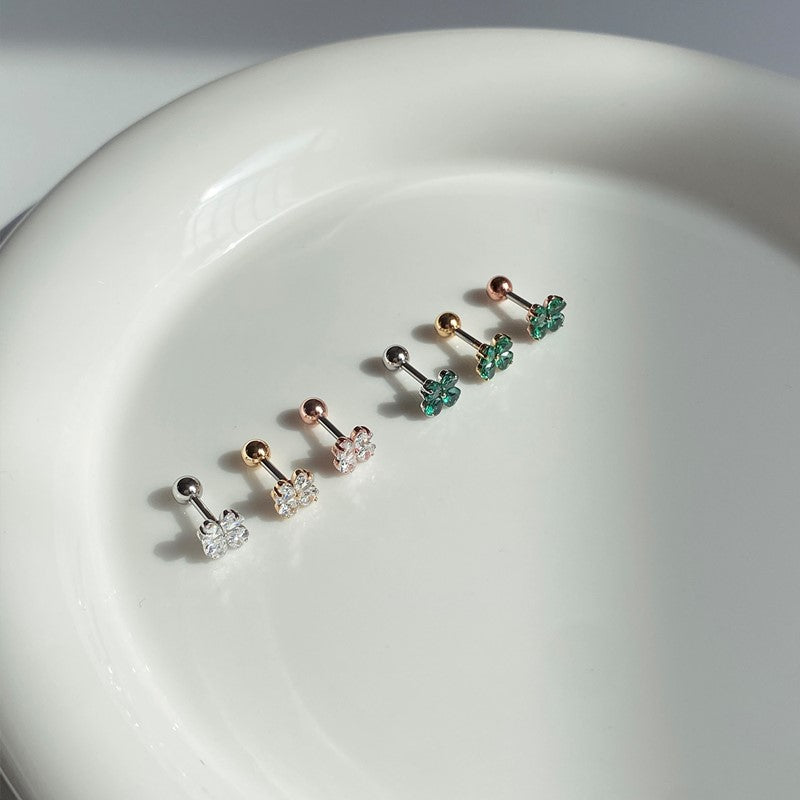 theminis クローバー 真鍮 キュービックジルコニア ピアス 軟骨ピアス a8 270