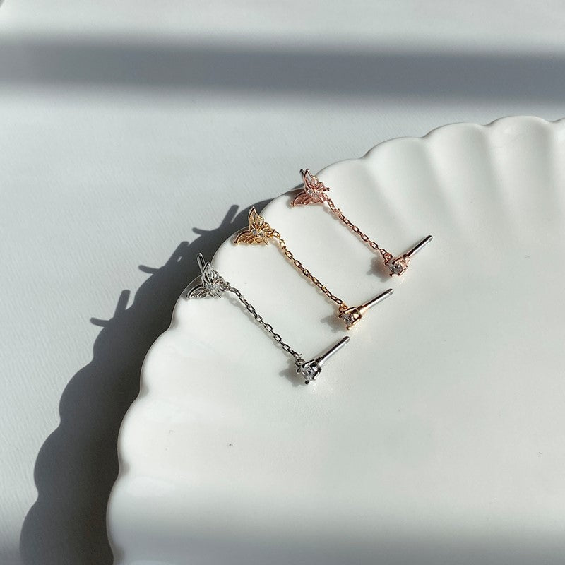theminis 蝶 真鍮 キュービックジルコニア ピアス 軟骨ピアス mj 072