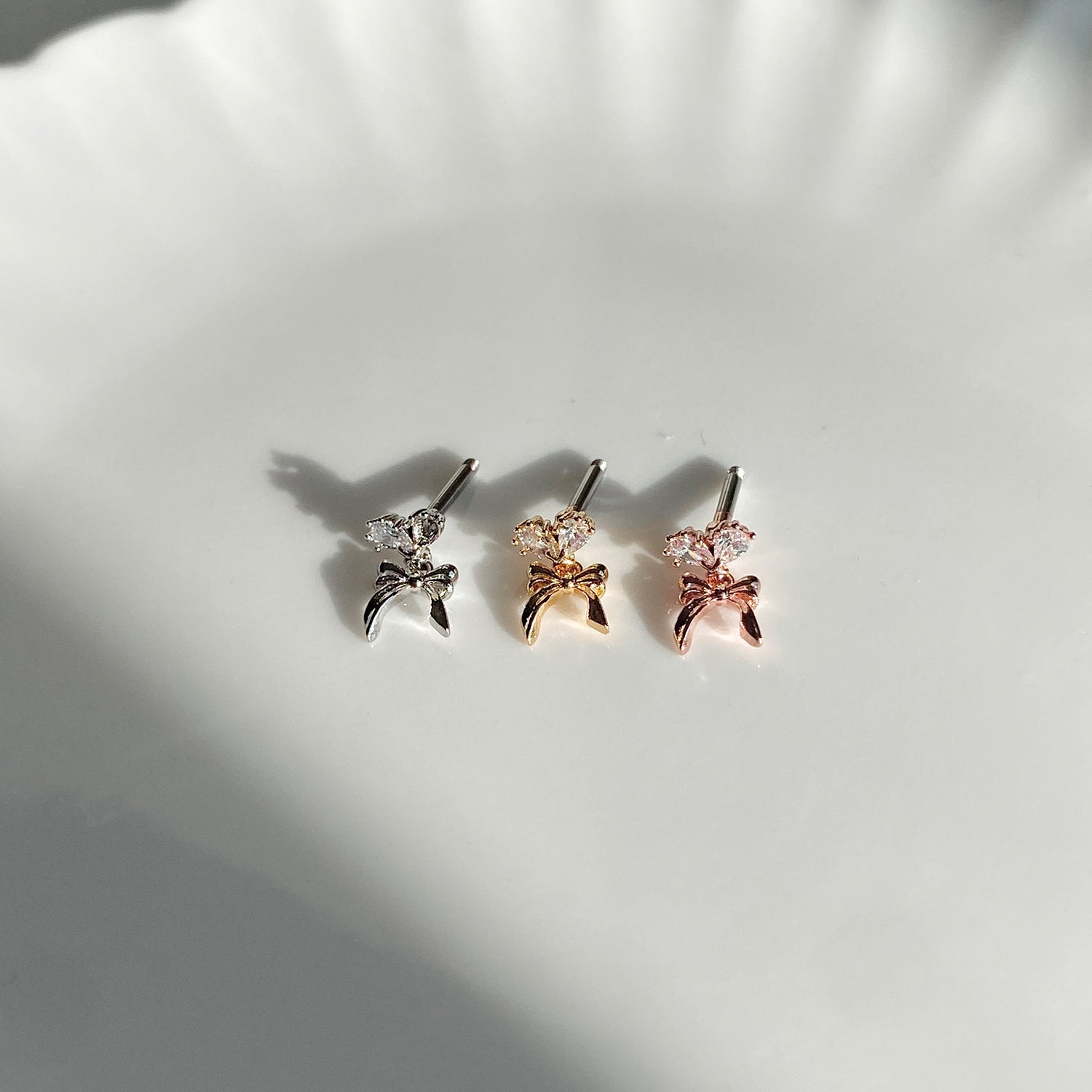 theminis ドロップ リボン ハート 真鍮 キュービックジルコニア ピアス ボディピアス a5 282