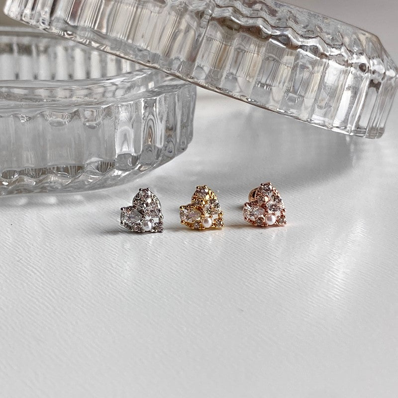 theminis ハート 真鍮 キュービックジルコニア ピアス ボディピアス a8 290