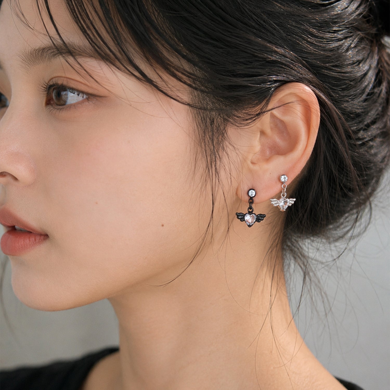 D4 001-14 キュービックドロップハートウィングピアス